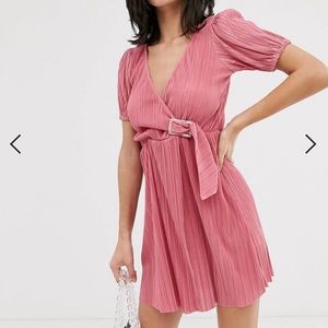 Mini Plisse Tea Dress with Resin Buckle